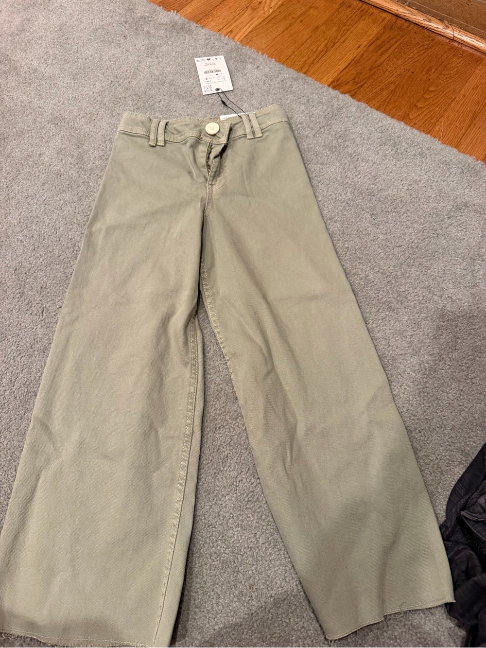 Zara Kids Wide-Leg Jeans in Light Olive Green
